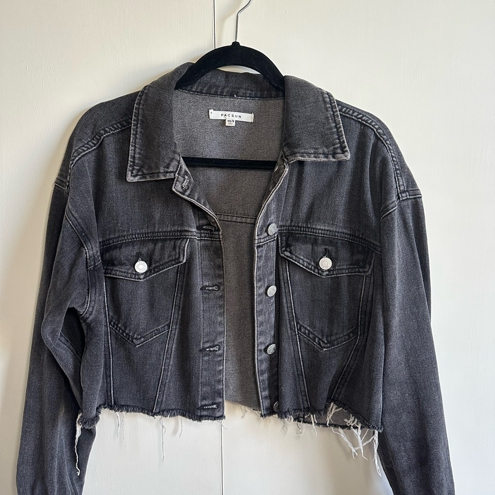 Pacsun Cropped Black-Grayish Jean Jacket